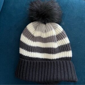 NWOT Hudson Bay Stripes Wool Blend Pom-Pom Beanie Hat